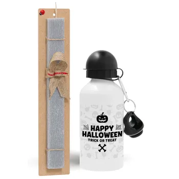 Happy Halloween pumpkin, Easter Set, metallic aluminum water bottle (500ml) & aromatic flat Easter candle (30cm) (GRAY)