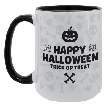 Happy Halloween pumpkin, Κούπα Mega 15oz, κεραμική Μαύρη, 450ml