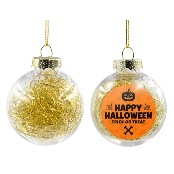 Happy Halloween pumpkin, Transparent Christmas tree ball ornament with gold filling 8cm