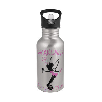 Drinkerbell bachellor, Water bottle Silver with straw, stainless steel 500ml