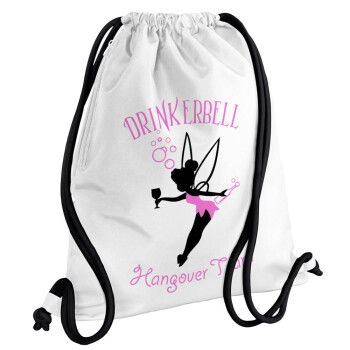 Drinkerbell bachellor, Backpack pouch GYMBAG white, with pocket (40x48cm) & thick cords