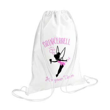 Drinkerbell bachellor, Τσάντα πλάτης πουγκί GYMBAG λευκή (28x40cm)