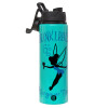 Metallic water bottle with safety lid, 850ml aluminum