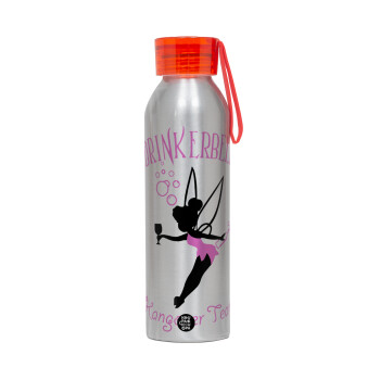 Drinkerbell bachellor, Αλουμινένιο Αθλητικό Μπουκάλι 650ml – Ασημί με Κόκκινο Καπάκι και Λουράκι Σιλικόνης