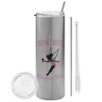 Drinkerbell bachellor, Eco friendly stainless steel Silver tumbler 600ml, with metal straw & cleaning brush