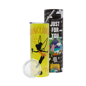 Drinkerbell bachellor, Neon Yellow Travel Tumbler θερμό, μεταλλικό καλαμάκι(Ανωξείδωτο 304 Food grade, BPA free, 600ml)