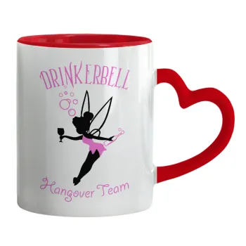 Drinkerbell bachellor, Mug heart red handle, ceramic, 330ml