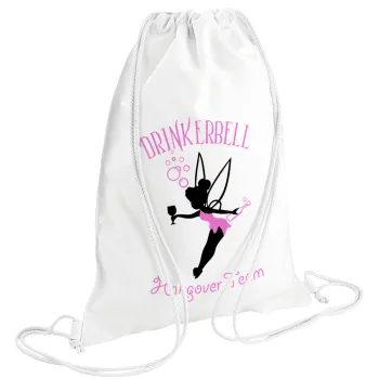 Drinkerbell bachellor, Τσάντα πλάτης πουγκί GYMBAG λευκή (28x40cm)