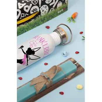 Drinkerbell bachellor, Πασχαλινή Λαμπάδα με παγούρι μεταλλικό (620ml, stainless steel) & κερί αρωματικό πλακέ (30cm) (ΤΙΡΚΟΥΑΖ)