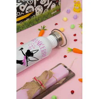 Drinkerbell bachellor, Πασχαλινή Λαμπάδα με παγούρι μεταλλικό (620ml, stainless steel) & κερί αρωματικό πλακέ (30cm) (ΡΟΖ)