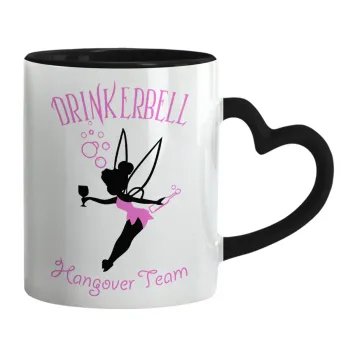 Drinkerbell bachellor, Κούπα καρδιά χερούλι μαύρη, κεραμική, 330ml