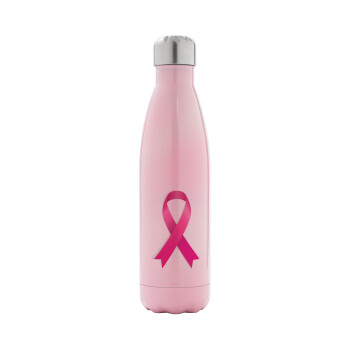 World cancer day, Metal mug thermos Pink Iridiscent (Stainless steel), double wall, 500ml