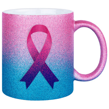  Παγκόσμια Ημέρα κατά του Καρκίνου, Κούπα Χρυσή/Μπλε Glitter, κεραμική, 330ml