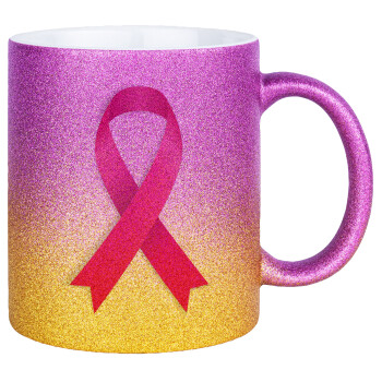  Παγκόσμια Ημέρα κατά του Καρκίνου, Κούπα Χρυσή/Ροζ Glitter, κεραμική, 330ml