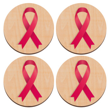  Παγκόσμια Ημέρα κατά του Καρκίνου, ΣΕΤ x4 Σουβέρ ξύλινα στρογγυλά plywood (9cm)