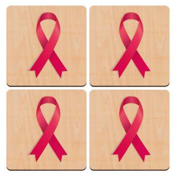  Παγκόσμια Ημέρα κατά του Καρκίνου, ΣΕΤ x4 Σουβέρ ξύλινα τετράγωνα plywood (9cm)