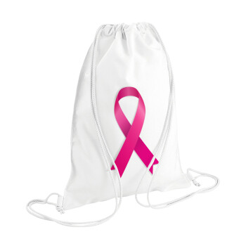  Παγκόσμια Ημέρα κατά του Καρκίνου, Τσάντα πλάτης πουγκί GYMBAG λευκή (28x40cm)