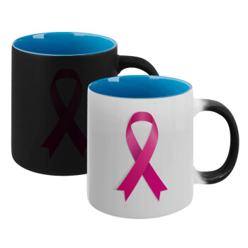 World cancer day, Κούπα Μαγική εσωτερικό μπλε, κεραμική 330ml που αλλάζει χρώμα με το ζεστό ρόφημα