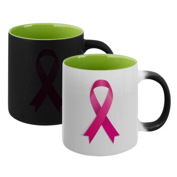 World cancer day, Κούπα Μαγική εσωτερικό πράσινο, κεραμική 330ml που αλλάζει χρώμα με το ζεστό ρόφημα