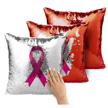  Παγκόσμια Ημέρα κατά του Καρκίνου, Μαξιλάρι καναπέ Μαγικό Κόκκινο με πούλιες 40x40cm περιέχεται το γέμισμα