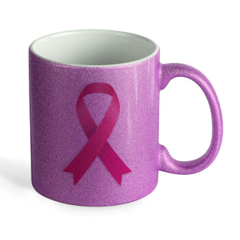  Παγκόσμια Ημέρα κατά του Καρκίνου, Κούπα Μωβ Glitter που γυαλίζει, κεραμική, 330ml