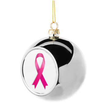 World cancer day, Silver 8cm Christmas tree ball ornament