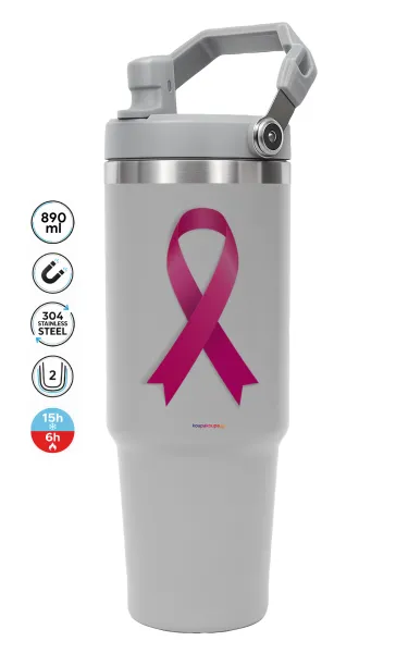 Παγκόσμια Ημέρα κατά του Καρκίνου — ΓΚΡΙ Travel Tumbler Θερμός με χερούλι και καλαμάκι 890ml