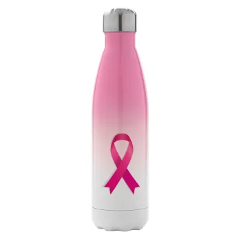  Παγκόσμια Ημέρα κατά του Καρκίνου, Μεταλλικό παγούρι θερμός Ροζ/Λευκό (Stainless steel), διπλού τοιχώματος, 500ml