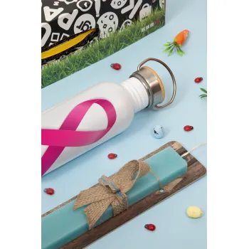  Παγκόσμια Ημέρα κατά του Καρκίνου, Πασχαλινή Λαμπάδα με παγούρι μεταλλικό (620ml, stainless steel) & κερί αρωματικό πλακέ (30cm) (ΤΙΡΚΟΥΑΖ)