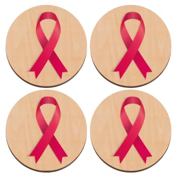  Παγκόσμια Ημέρα κατά του Καρκίνου, ΣΕΤ x4 Σουβέρ ξύλινα στρογγυλά plywood (9cm)