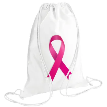 Παγκόσμια Ημέρα κατά του Καρκίνου, Τσάντα πλάτης πουγκί GYMBAG λευκή (28x40cm)