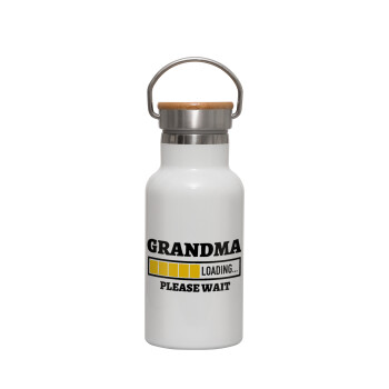 Grandma Loading, Metallic thermos (Stainless steel) White with wooden lid (bamboo), double-walled, 350ml