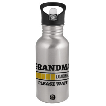 Grandma Loading, Water bottle Silver with straw, stainless steel 500ml