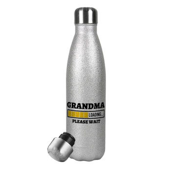Grandma Loading, Μεταλλικό παγούρι θερμός Glitter Aσημένιο (Stainless steel), διπλού τοιχώματος, 500ml