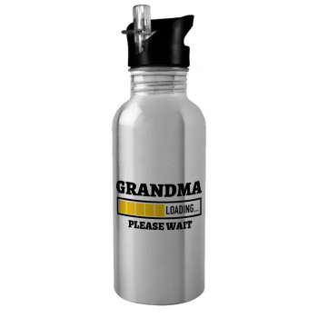 Grandma Loading, Water bottle Silver with straw, stainless steel 600ml