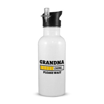 Grandma Loading, Παγούρι νερού Λευκό με καλαμάκι, ανοξείδωτο ατσάλι 600ml