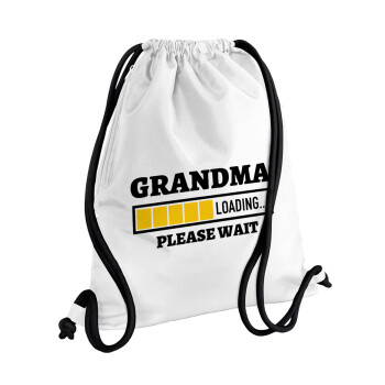 Grandma Loading, Τσάντα πλάτης πουγκί GYMBAG λευκή, με τσέπη (40x48cm) & χονδρά κορδόνια