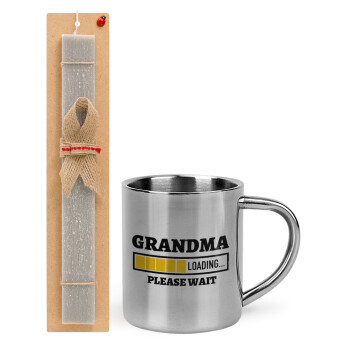 Grandma Loading, Πασχαλινό Σετ, μεταλλική κούπα θερμό (300ml) & πασχαλινή λαμπάδα αρωματική πλακέ (30cm) (ΓΚΡΙ)