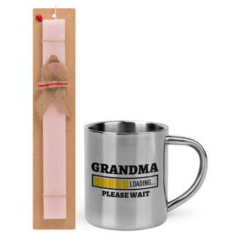 Grandma Loading, Πασχαλινό Σετ, μεταλλική κούπα θερμό (300ml) & πασχαλινή λαμπάδα αρωματική πλακέ (30cm) (ΡΟΖ)