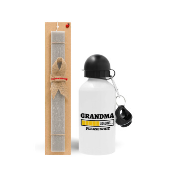 Grandma Loading, Πασχαλινό Σετ, παγούρι μεταλλικό  αλουμινίου (500ml) & πασχαλινή λαμπάδα αρωματική πλακέ (30cm) (ΓΚΡΙ)