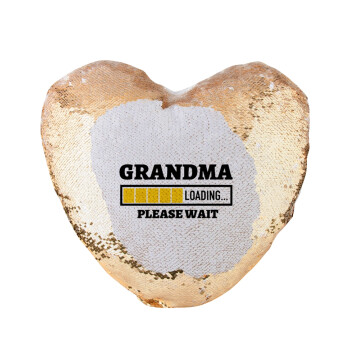 Grandma Loading, Μαξιλάρι καναπέ καρδιά Μαγικό Χρυσό με πούλιες 40x40cm περιέχεται το  γέμισμα
