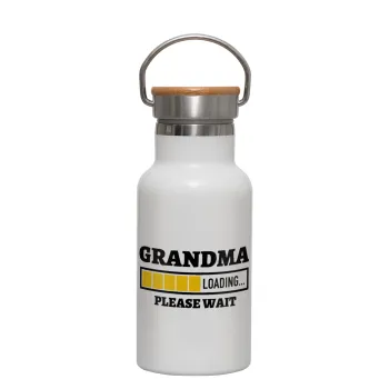 Grandma Loading, Metallic thermos (Stainless steel) White with wooden lid (bamboo), double-walled, 350ml