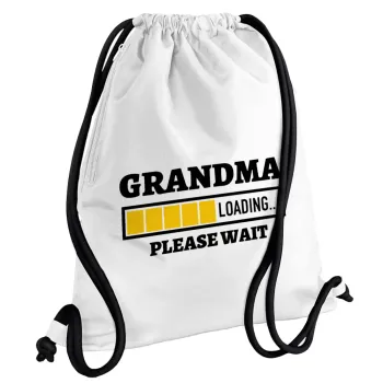 Grandma Loading, Backpack pouch GYMBAG white, with pocket (40x48cm) & thick cords