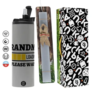 Grandma Loading, Πασχαλινή Λαμπάδα με Travel Tumbler θερμό (600ml, BPA free) & κερί αρωματικό πλακέ (30cm) (ΓΚΡΙ)