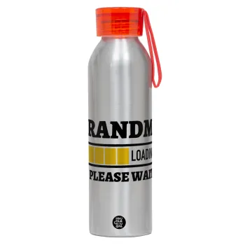 Grandma Loading, Αλουμινένιο Αθλητικό Μπουκάλι 650ml – Ασημί με Κόκκινο Καπάκι και Λουράκι Σιλικόνης