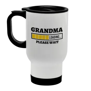 Grandma Loading, Stainless steel travel mug with lid, double wall white 450ml