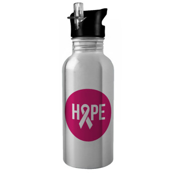 HOPE, Water bottle Silver with straw, stainless steel 600ml