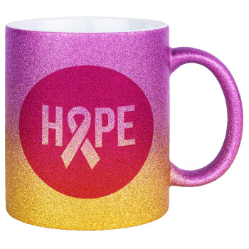 HOPE, Κούπα Χρυσή/Ροζ Glitter, κεραμική, 330ml