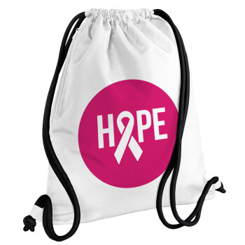 HOPE, Τσάντα πλάτης πουγκί GYMBAG λευκή, με τσέπη (40x48cm) & χονδρά κορδόνια