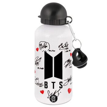 BTS signs, Metal water bottle, White, aluminum 500ml